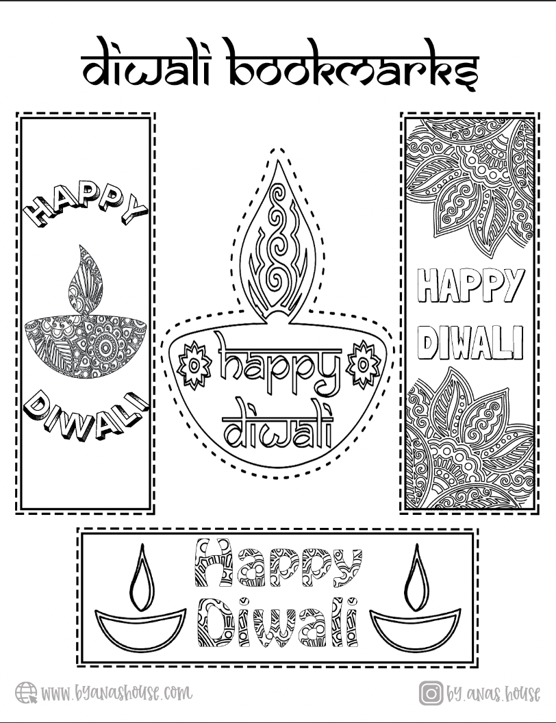 Color Your Own Diwali Bookmarks & Diya (Printable)
