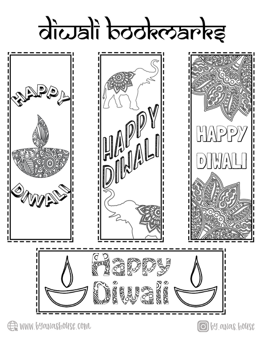 Color Your Own Diwali Bookmarks (Printable)